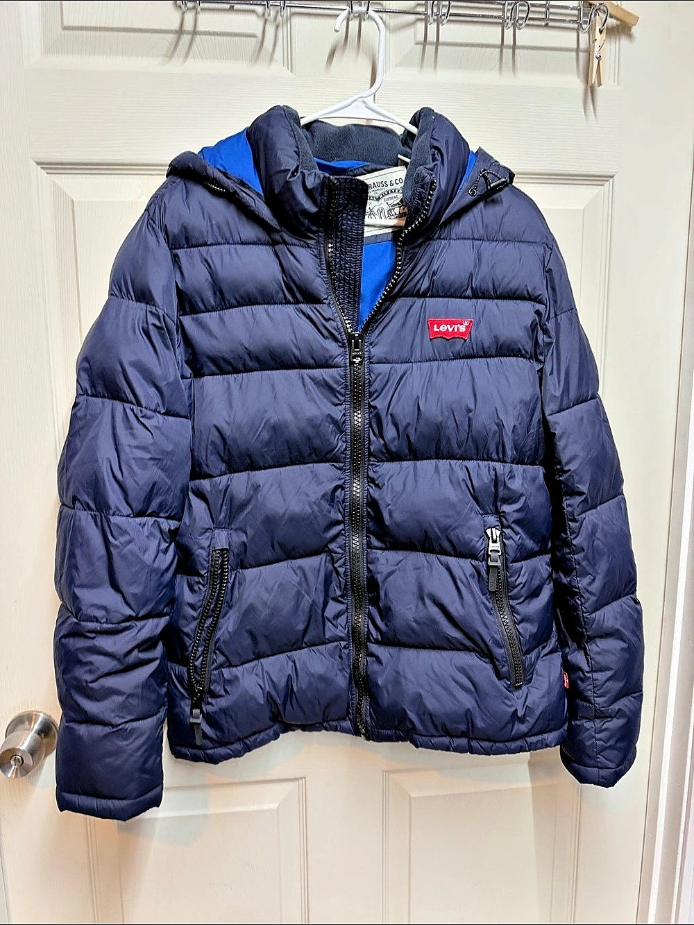 Levi'Small Men'Small Hooded Puffer Jacket Blue Size Small